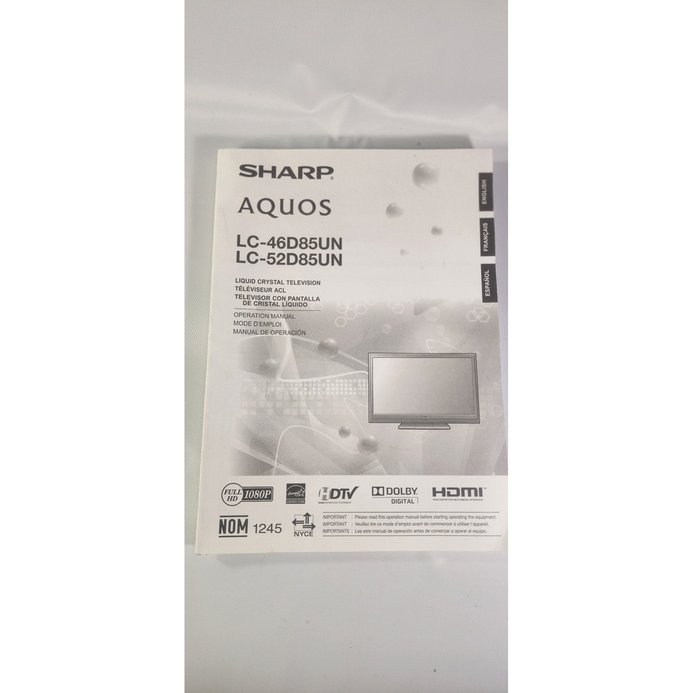 Sharp AQUOS LC-46D85UN LC-52D85UN TV Operation Manual English French Spanish
